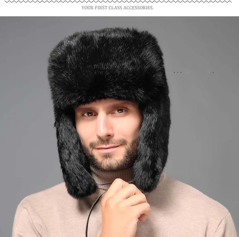 WUODHTW Men's Winter Ushanka Earflap Trooper Hat Aviator Windproof Hat Faux Fur Warm Hat Ski Beanies Cap Berets Skull caps - Image 5